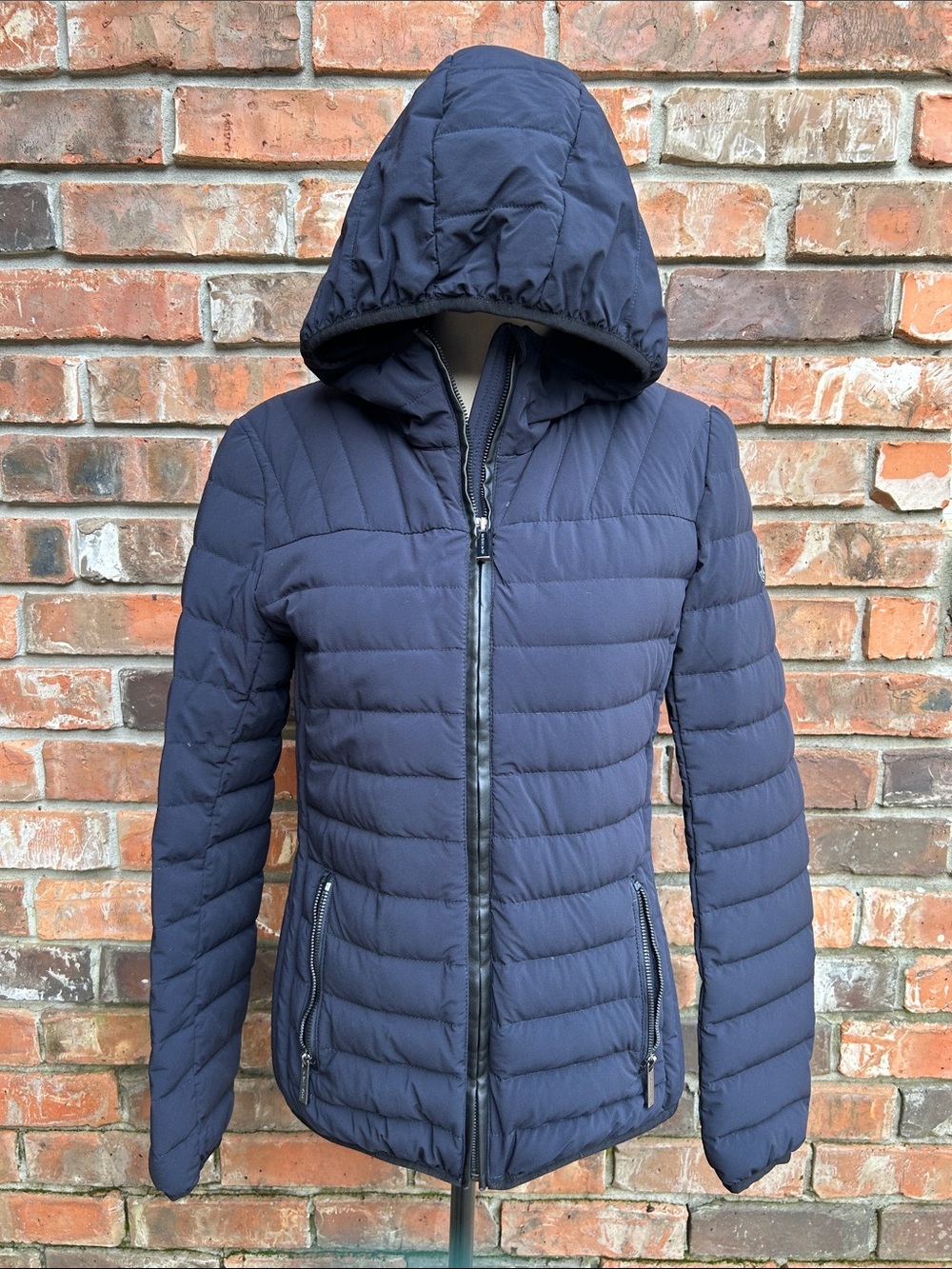 Michael Kors Navy Quilted Hooded Puffer Jacket